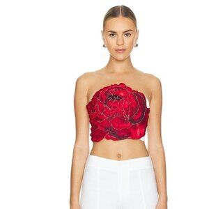 Alice + Olivia Randie Floral Crop Top in Le Parisien Red